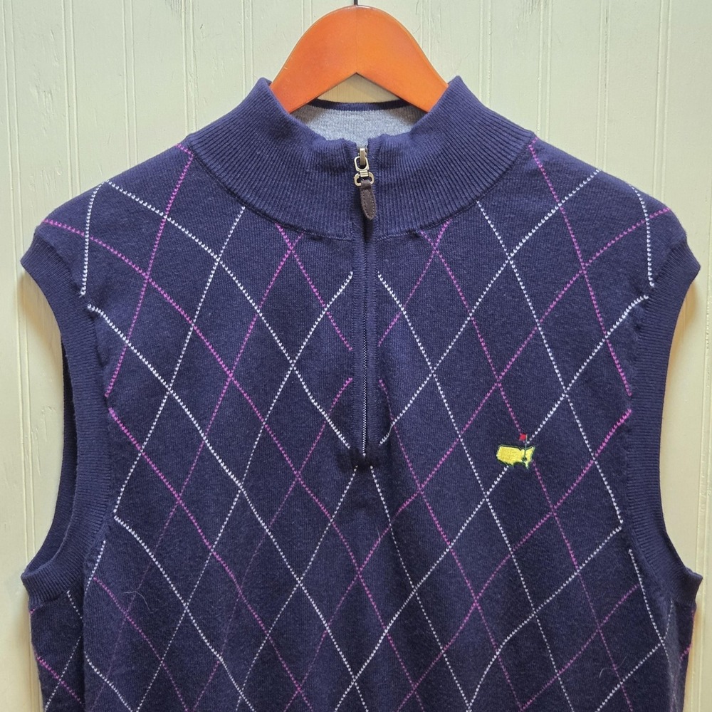 Clubhouse Collection Sweater Vest Mens Large Blue Argyle 1/4 Zip Golf Knit
